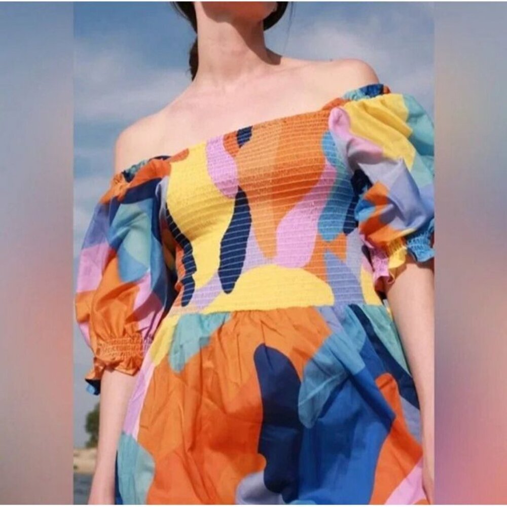 ❌SOLD❌NWT JESSIE ZHAO Tropical Love Smocked Midi Dress, Small - Picture 2 of 12